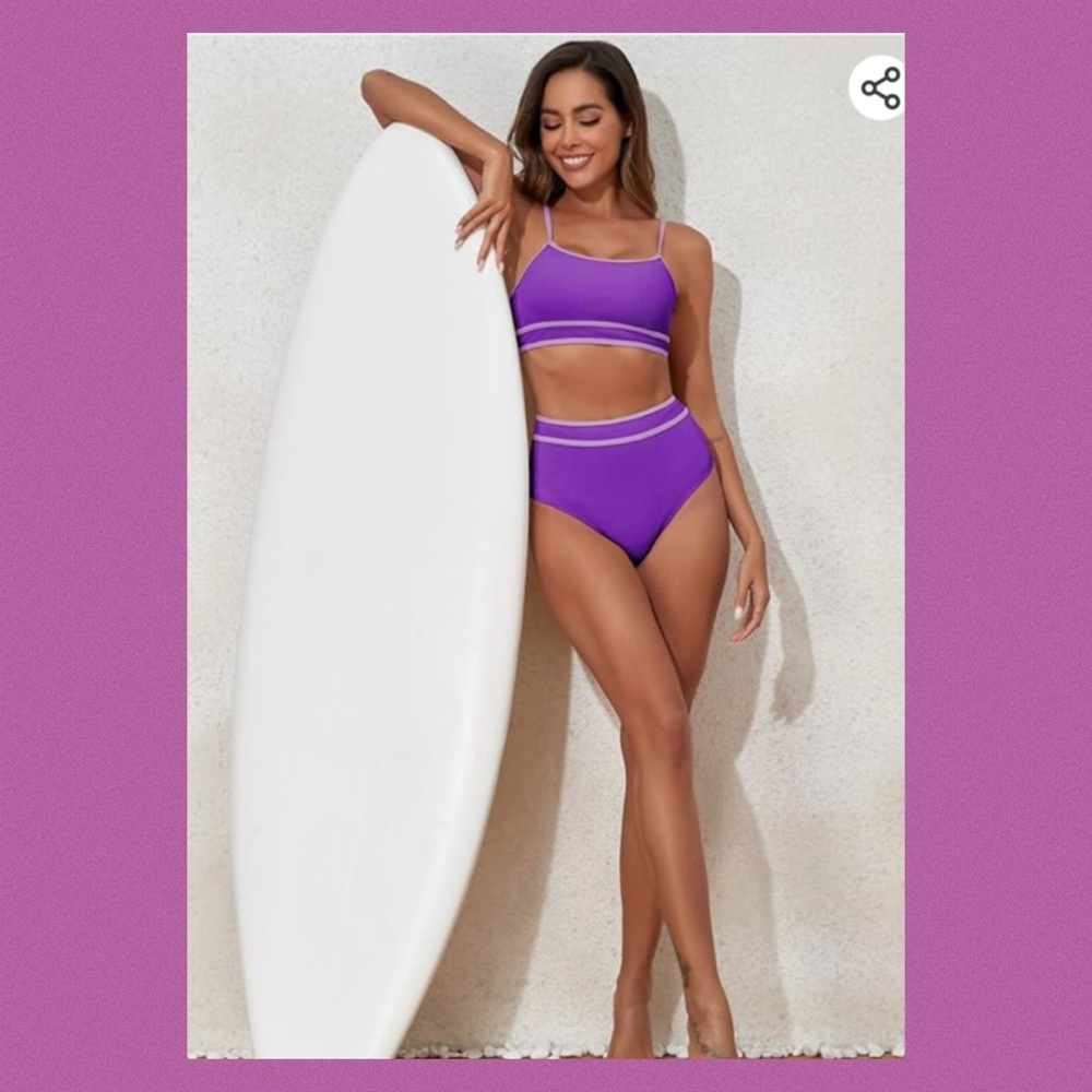 Purple texture two pieces swimsuit.15